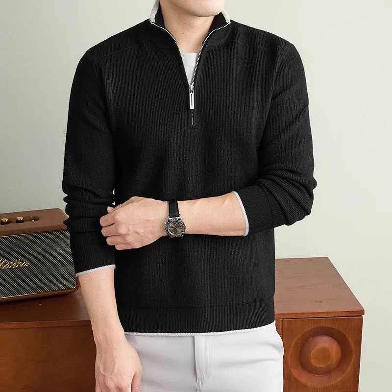 Herren Halbzip-Strickpullover mit Strukturstrick und kontrastiertem Stehkragen Nord Taschen