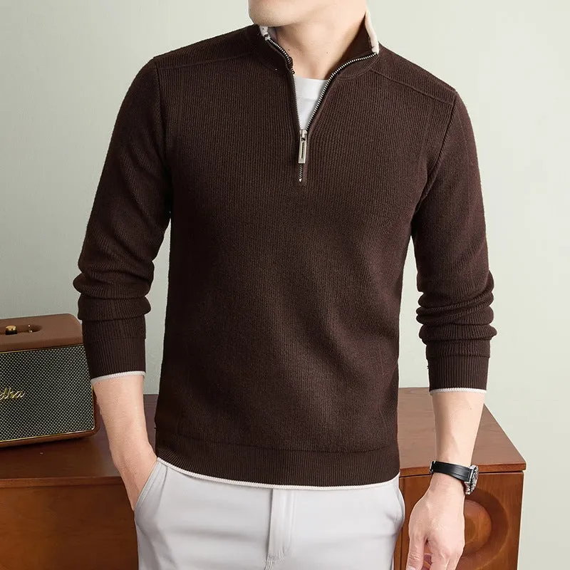 Herren Halbzip-Strickpullover mit Strukturstrick und kontrastiertem Stehkragen Nord Taschen