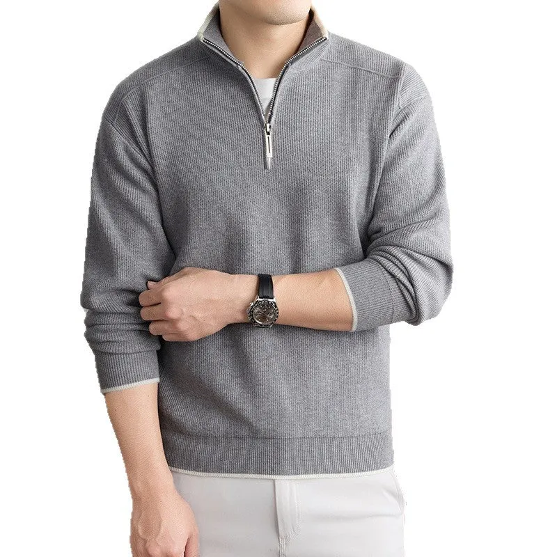 Herren Halbzip-Strickpullover mit Strukturstrick und kontrastiertem Stehkragen Nord Taschen