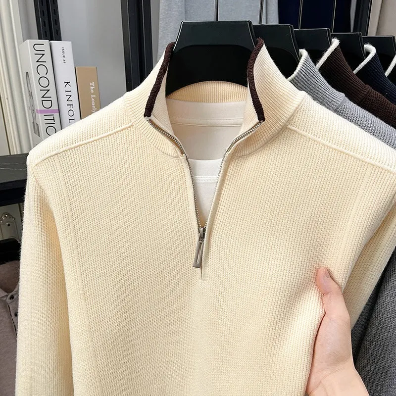 Herren Halbzip-Strickpullover mit Strukturstrick und kontrastiertem Stehkragen Nord Taschen