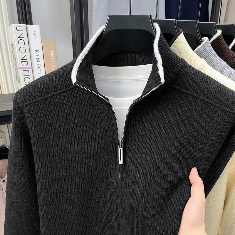 Herren Halbzip-Strickpullover mit Strukturstrick und kontrastiertem Stehkragen Nord Taschen