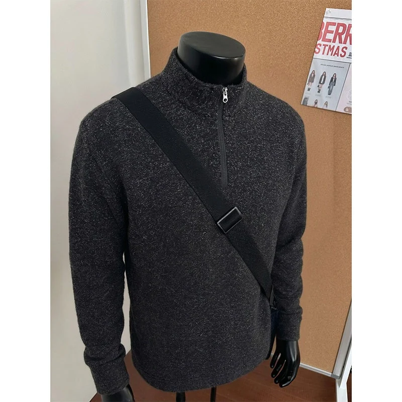 Herren Halbzip-Strickpullover mit Stehkragen und melierter Struktur Nord Taschen