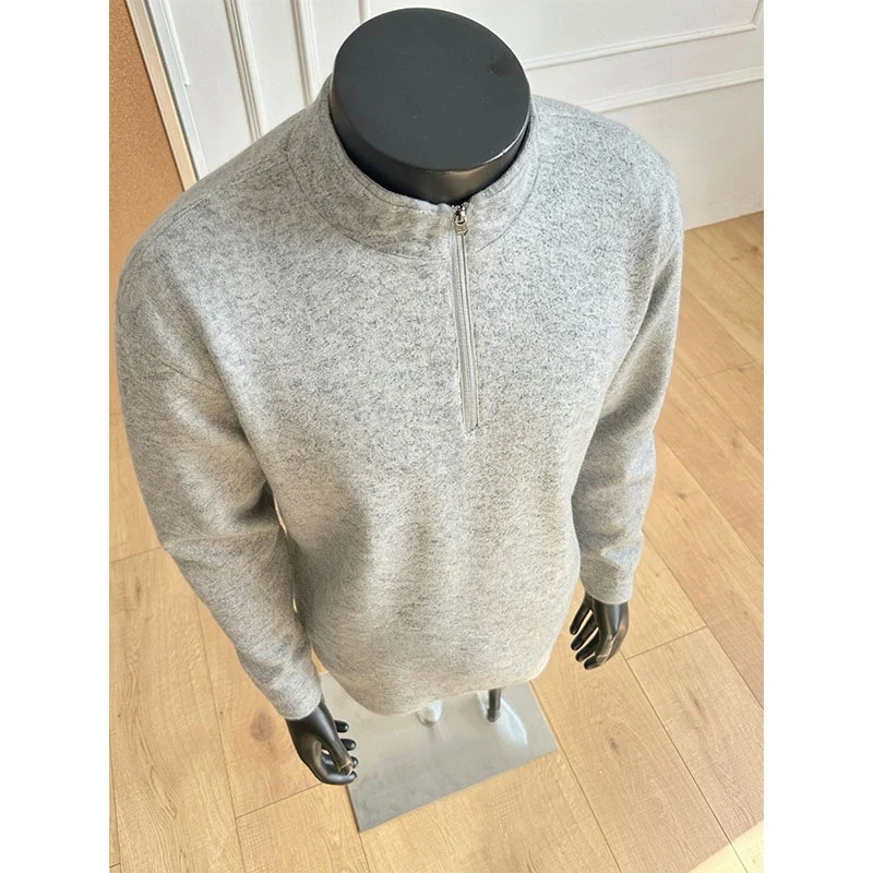 Herren Halbzip-Strickpullover mit Stehkragen und melierter Struktur Nord Taschen