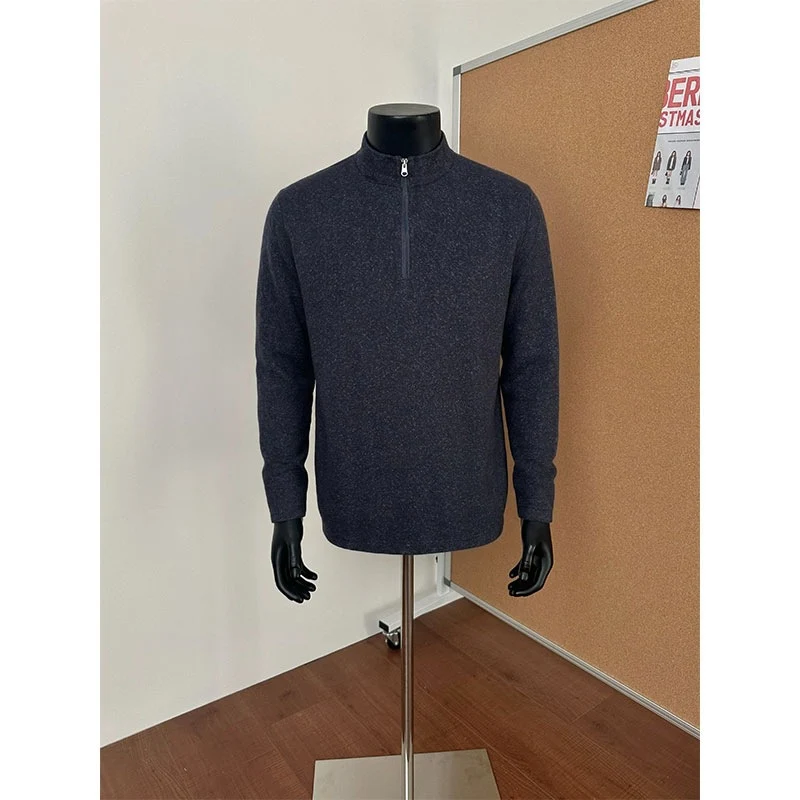 Herren Halbzip-Strickpullover mit Stehkragen und melierter Struktur Nord Taschen