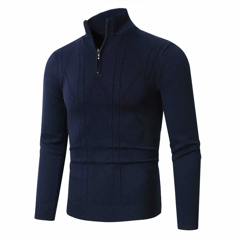Herren Halbzip-Pullover aus Feinstrick mit geripptem Stehkragen Nord Taschen