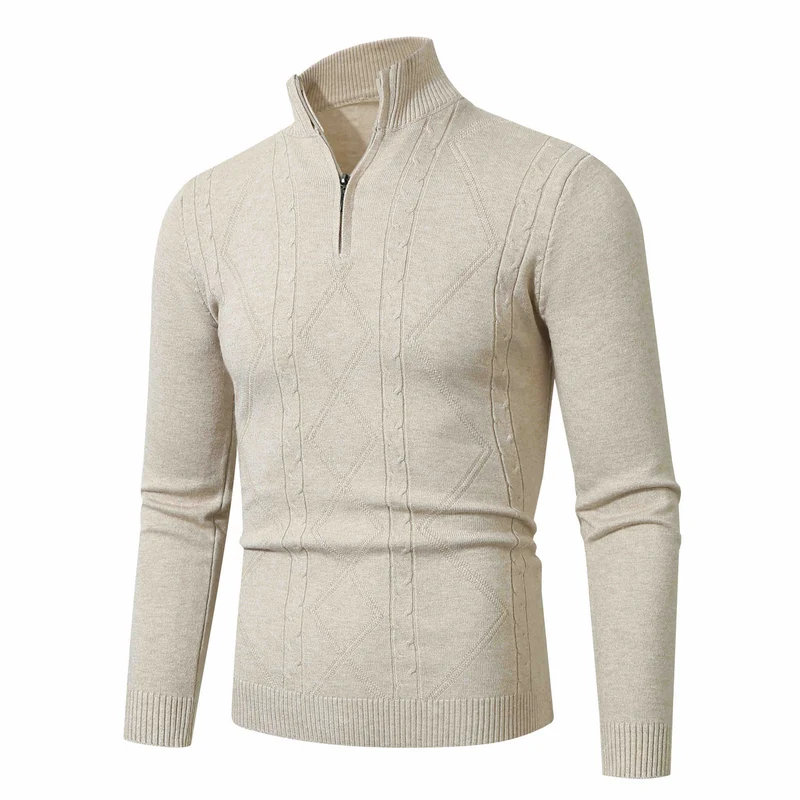 Herren Halbzip-Pullover aus Feinstrick mit geripptem Stehkragen Nord Taschen