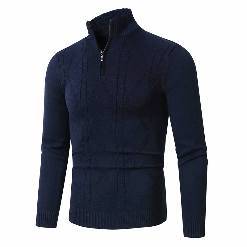 Herren Halbzip-Pullover aus Feinstrick mit geripptem Stehkragen Nord Taschen