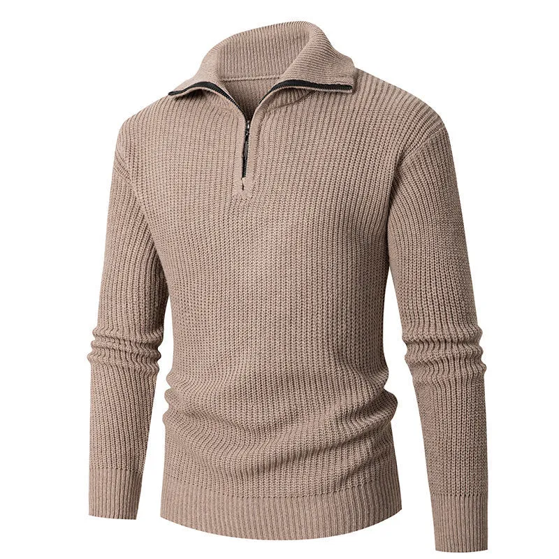 Herren Grobstruktur-Halbzip-Mockneck-Pullover aus thermoregulierendem Baumwollmix Nord Taschen