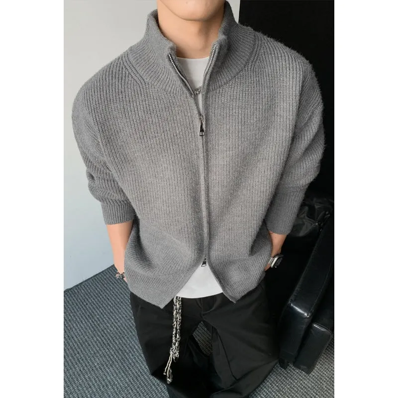 Herren Grobstrick-Zip-Jacke mit Stehkragen und geradem Oversize-Schnitt Nord Taschen