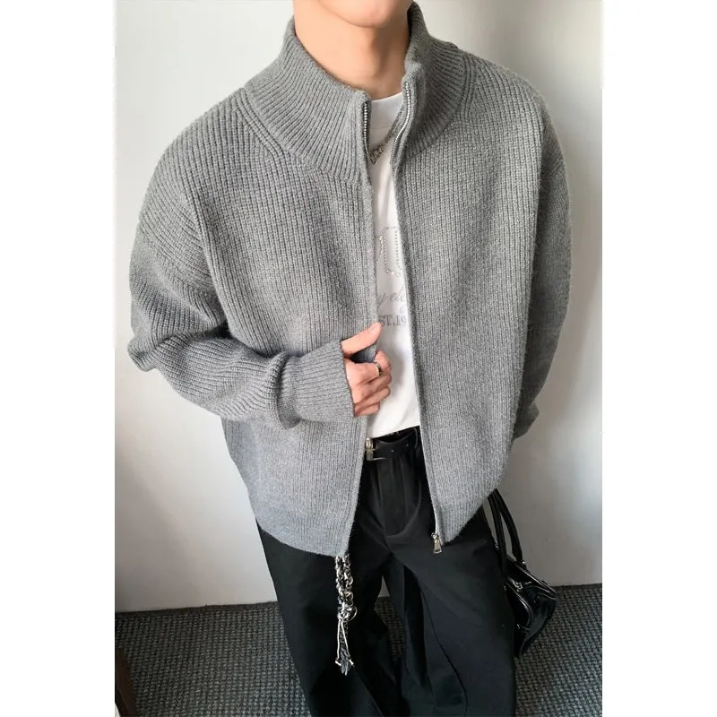 Herren Grobstrick-Zip-Jacke mit Stehkragen und geradem Oversize-Schnitt Nord Taschen
