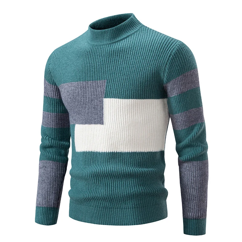 Herren Grobstrick-Pullover mit Stehkragen und kontrastierendem Blockstreifenmuster Nord Taschen