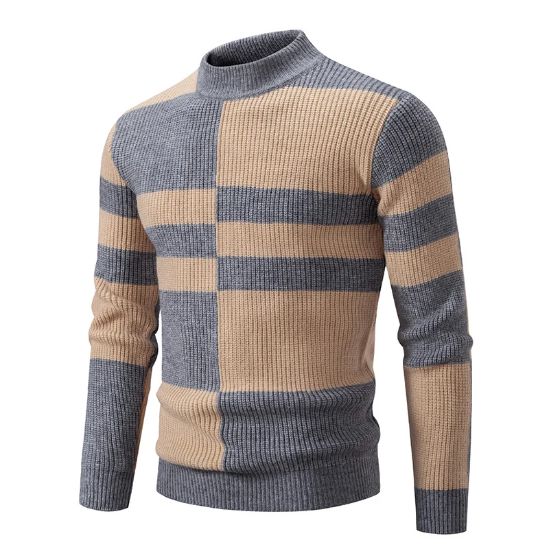 Herren Grobstrick-Pullover mit Stehkragen und kontrastierendem Blockstreifenmuster Nord Taschen