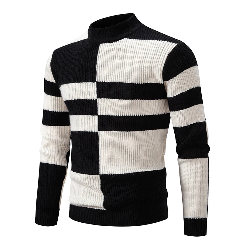 Herren Grobstrick-Pullover mit Stehkragen und kontrastierendem Blockstreifenmuster Nord Taschen