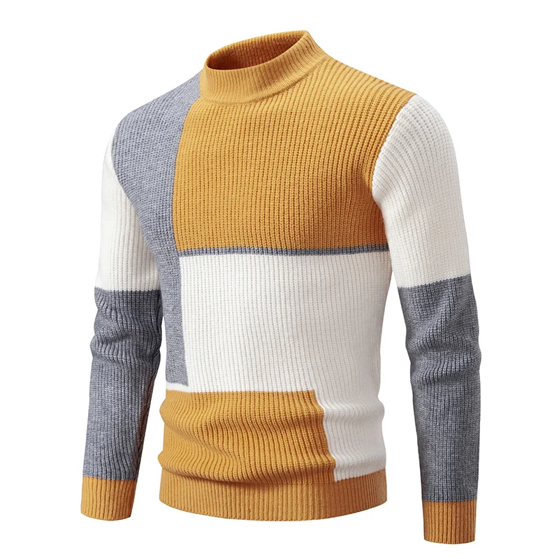 Herren Grobstrick-Pullover mit Stehkragen und kontrastierendem Blockstreifenmuster Nord Taschen