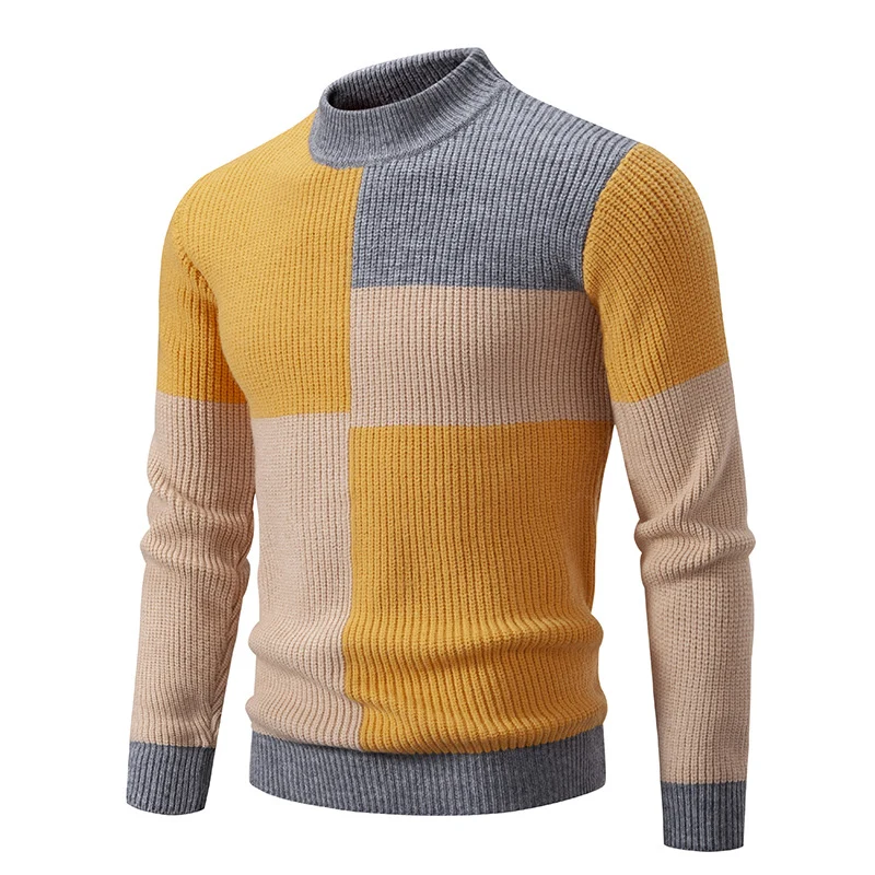 Herren Grobstrick-Pullover mit Stehkragen und kontrastierendem Blockstreifenmuster Nord Taschen