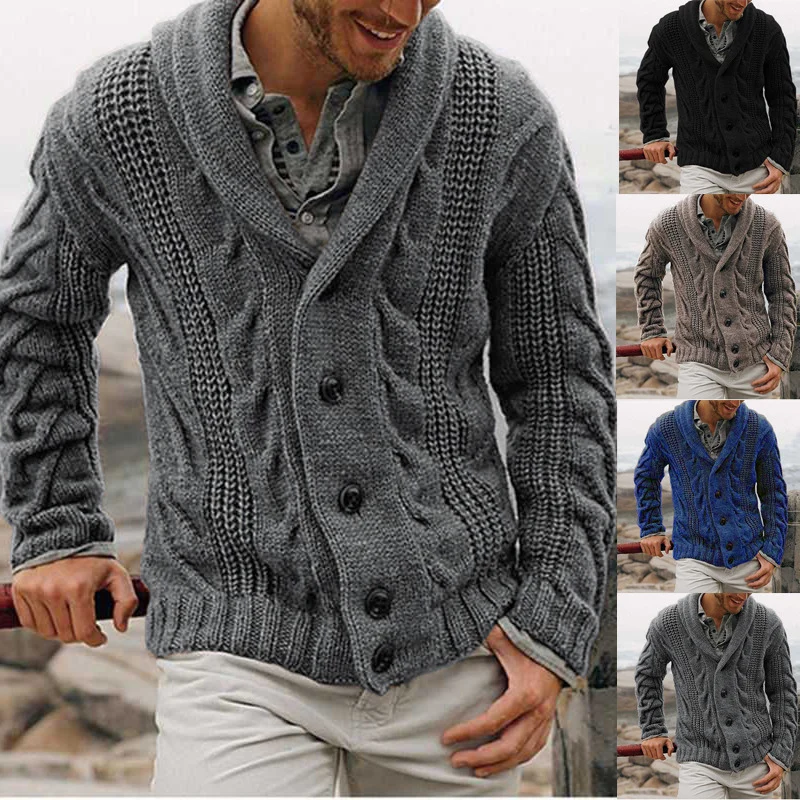 Herren Grobstrick-Cardigan mit Schalkragen, Zopfmuster und wärmender Knopfleiste Nord Taschen
