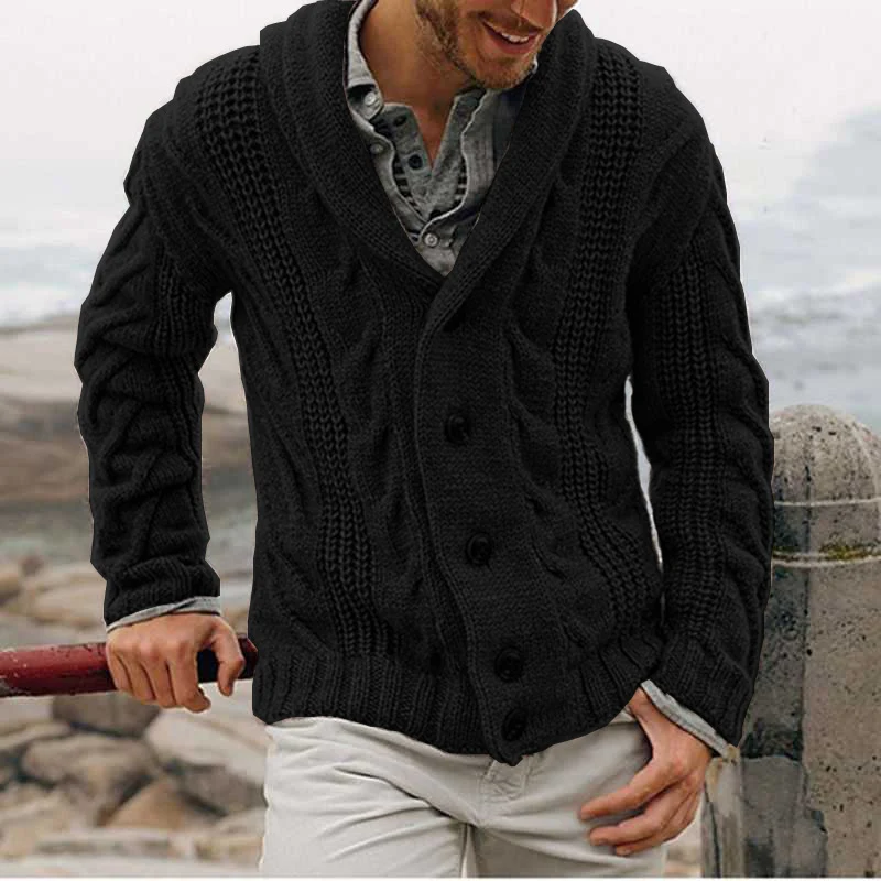 Herren Grobstrick-Cardigan mit Schalkragen, Zopfmuster und wärmender Knopfleiste Nord Taschen