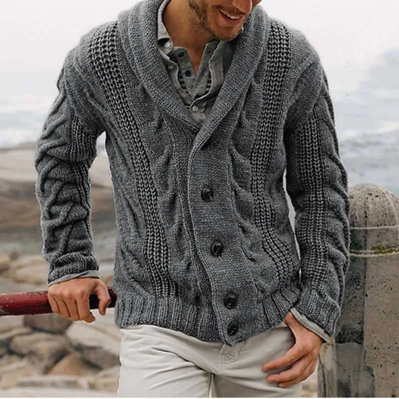 Herren Grobstrick-Cardigan mit Schalkragen, Zopfmuster und wärmender Knopfleiste Nord Taschen