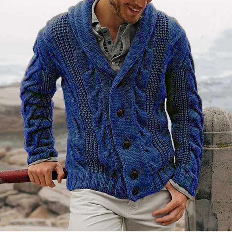 Herren Grobstrick-Cardigan mit Schalkragen, Zopfmuster und wärmender Knopfleiste Nord Taschen