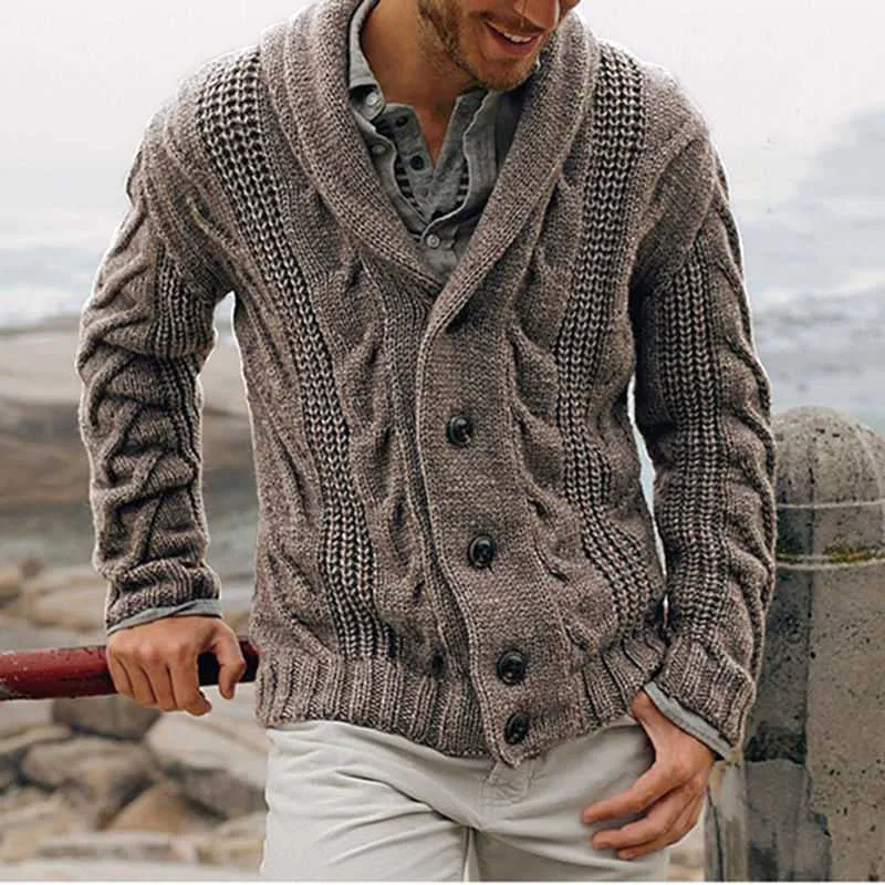 Herren Grobstrick-Cardigan mit Schalkragen, Zopfmuster und wärmender Knopfleiste Nord Taschen