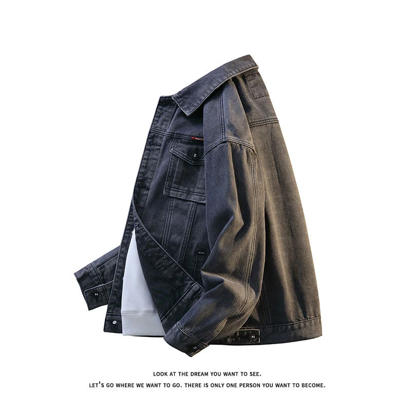 Herren Grobgewaschene Oversize-Jeansjacke mit Brustklapptaschen und durchgehender Knopfleiste Nord Taschen