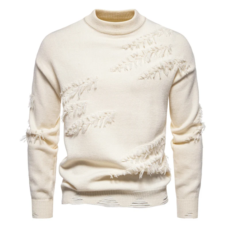 Herren Grobgestrickter Pullover mit Mockneck und ausgefransten Riss-Details Nord Taschen