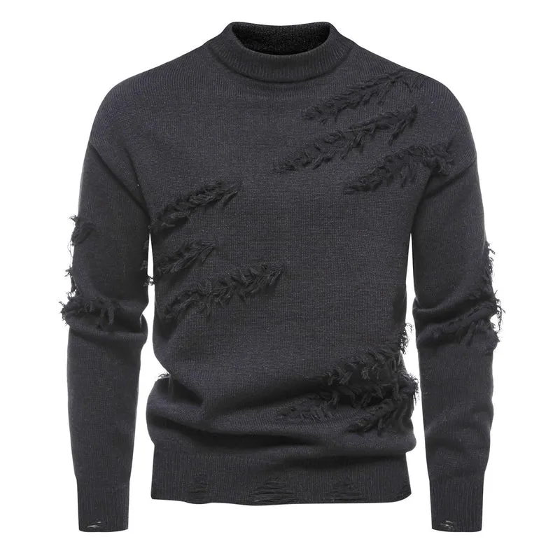 Herren Grobgestrickter Pullover mit Mockneck und ausgefransten Riss-Details Nord Taschen