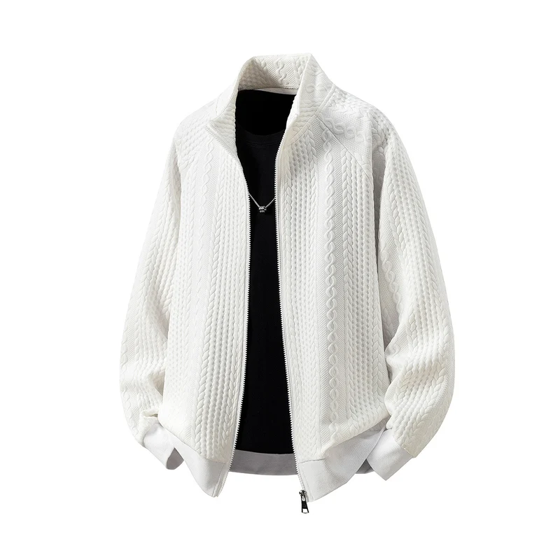 Herren Grobgestrickte Zip‑Strickjacke mit Stehkragen und Zopfmuster Nord Taschen