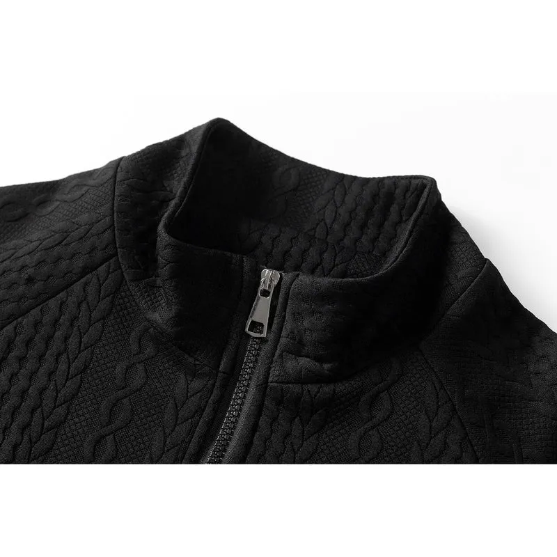 Herren Grobgestrickte Zip‑Strickjacke mit Stehkragen und Zopfmuster Nord Taschen