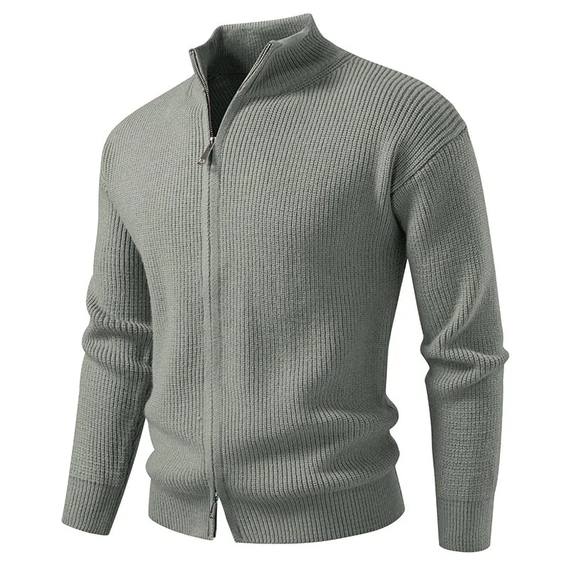 Herren Grobgerippter Zip-Cardigan mit hohem Schlauchkragen und verdeckter Naht Nord Taschen