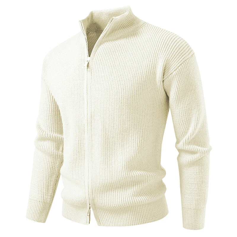Herren Grobgerippter Zip-Cardigan mit hohem Schlauchkragen und verdeckter Naht Nord Taschen
