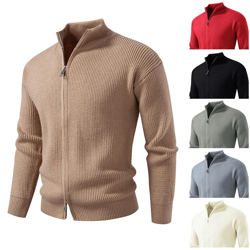 Herren Grobgerippter Zip-Cardigan mit hohem Schlauchkragen und verdeckter Naht Nord Taschen