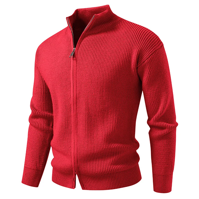 Herren Grobgerippter Zip-Cardigan mit hohem Schlauchkragen und verdeckter Naht Nord Taschen