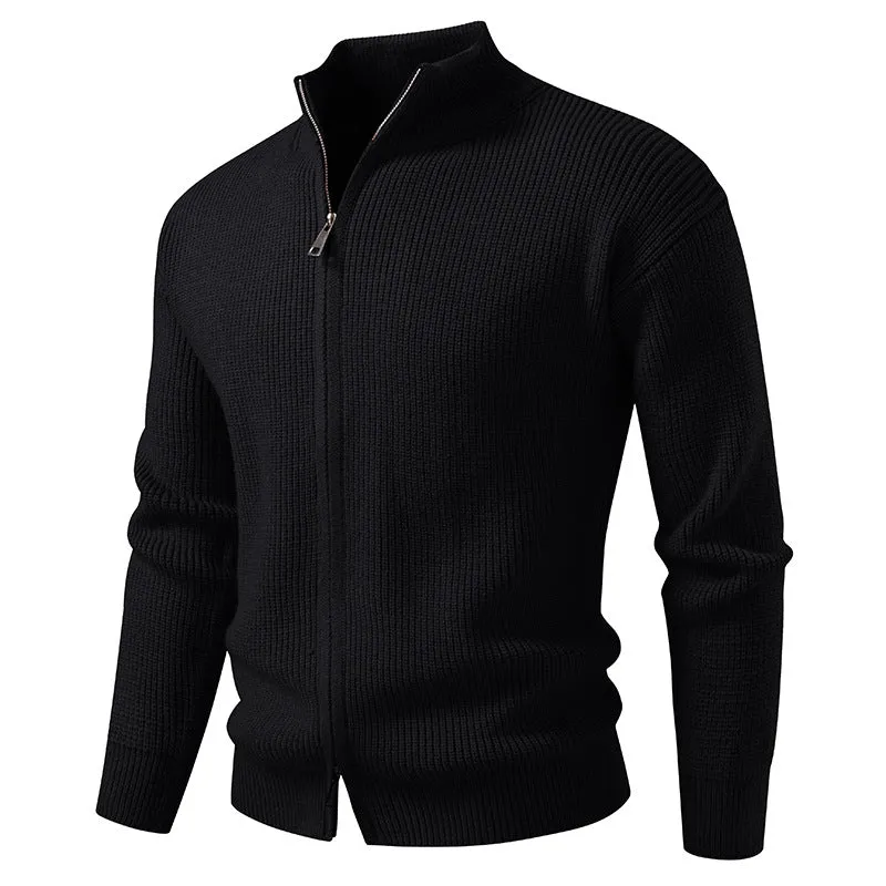 Herren Grobgerippter Zip-Cardigan mit hohem Schlauchkragen und verdeckter Naht Nord Taschen