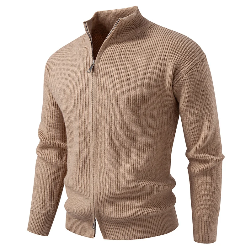 Herren Grobgerippter Zip-Cardigan mit hohem Schlauchkragen und verdeckter Naht Nord Taschen