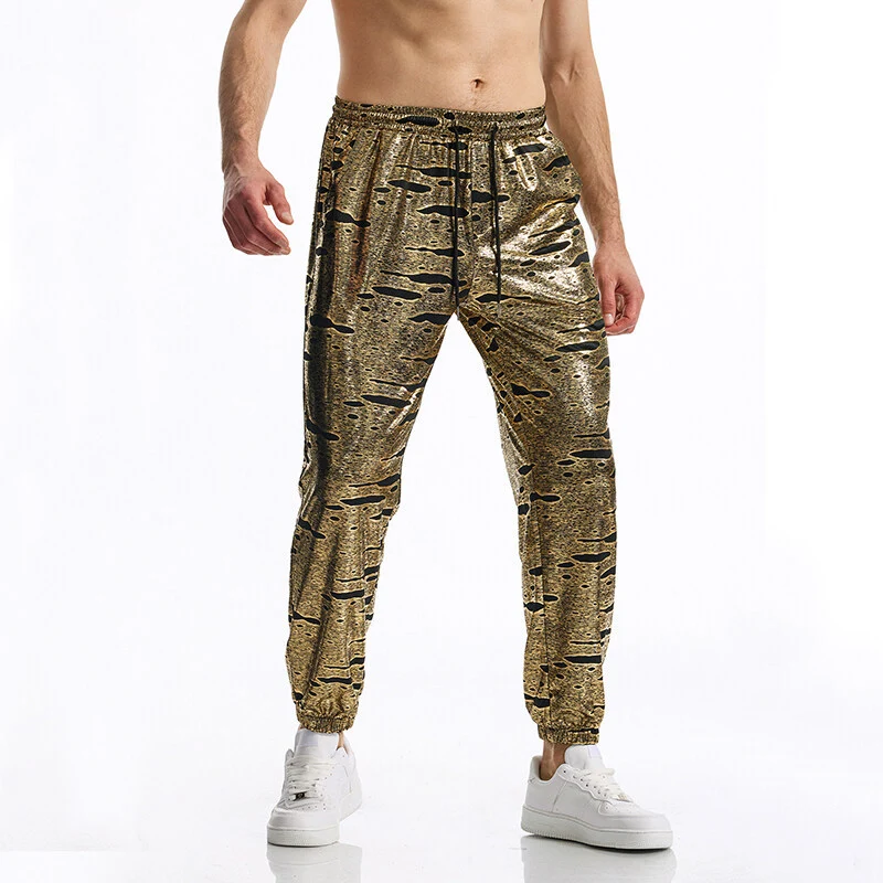 Herren Glänzende Jogginghose mit Tunnelzug, schmal zulaufendem Bein und abstraktem Print Nord Taschen