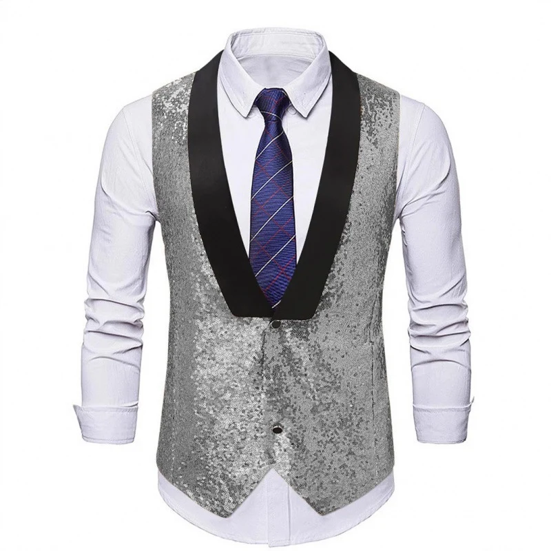 Herren Glamourweste mit Pailletten, Schalkragen und tailliertem Schnitt Nord Taschen