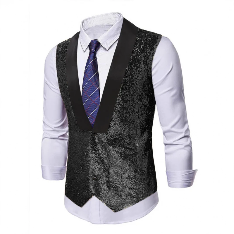 Herren Glamourweste mit Pailletten, Schalkragen und tailliertem Schnitt Nord Taschen