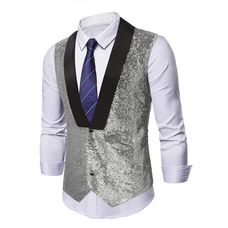 Herren Glamourweste mit Pailletten, Schalkragen und tailliertem Schnitt Nord Taschen