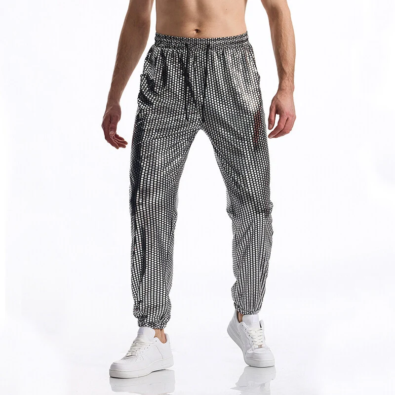 Herren Glamouröse Jogginghose mit Metallic‑Karo, elastischem Bund und schmaler Silhouette Nord Taschen