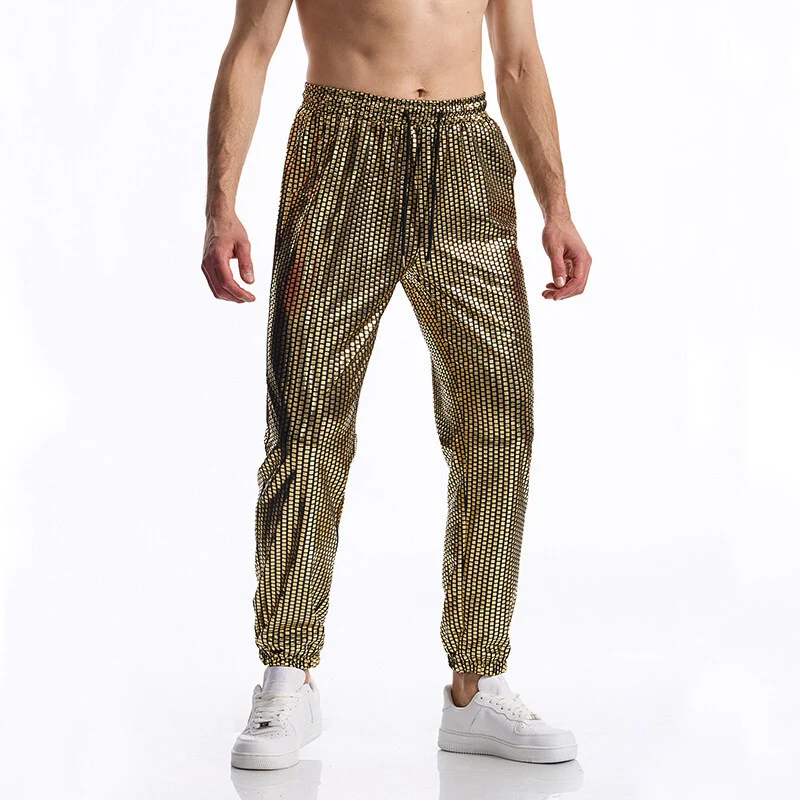Herren Glamouröse Jogginghose mit Metallic‑Karo, elastischem Bund und schmaler Silhouette Nord Taschen