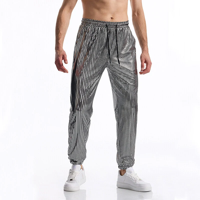 Herren Glamouröse Jogginghose mit Metallic‑Karo, elastischem Bund und schmaler Silhouette Nord Taschen