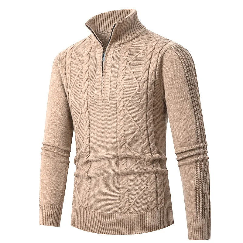 Herren Gestrickter Halbzip-Rollkragenpullover mit Zopfmuster und Rippbündchen Nord Taschen