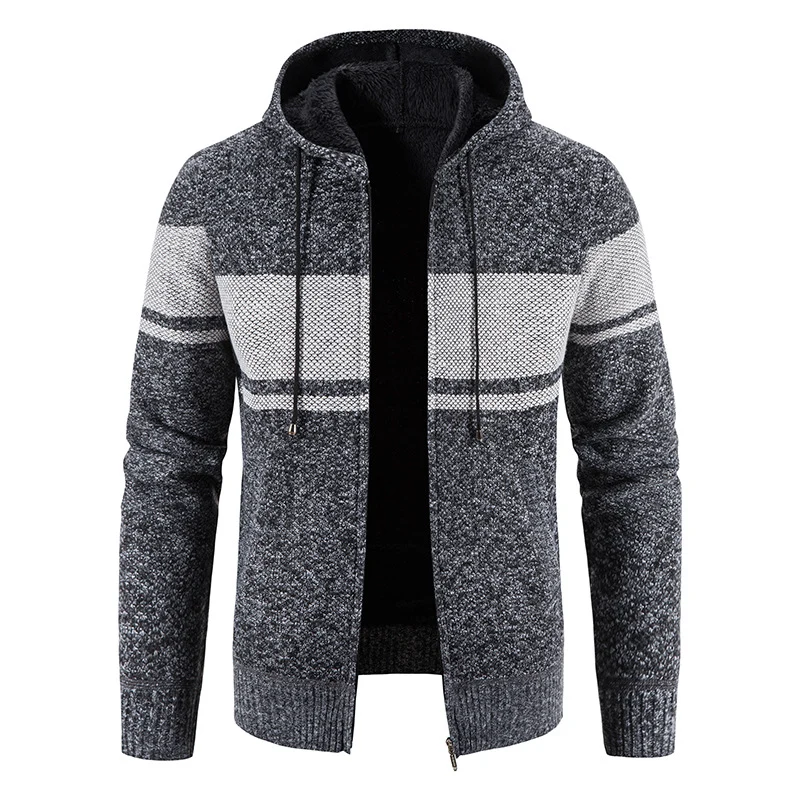 Herren Gestrickte Kapuzen‑Strickjacke mit Teddyfutter und durchgehendem Reißverschluss Nord Taschen