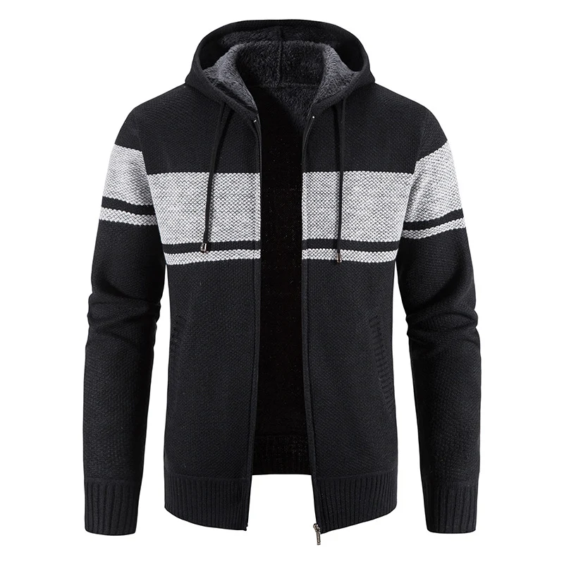 Herren Gestrickte Kapuzen‑Strickjacke mit Teddyfutter und durchgehendem Reißverschluss Nord Taschen