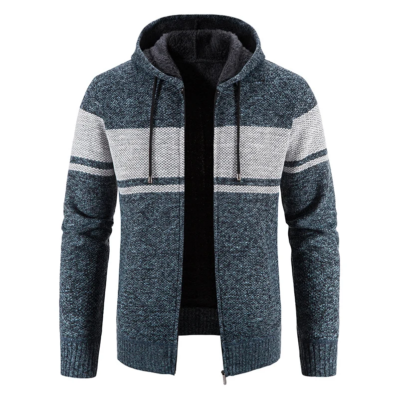 Herren Gestrickte Kapuzen‑Strickjacke mit Teddyfutter und durchgehendem Reißverschluss Nord Taschen