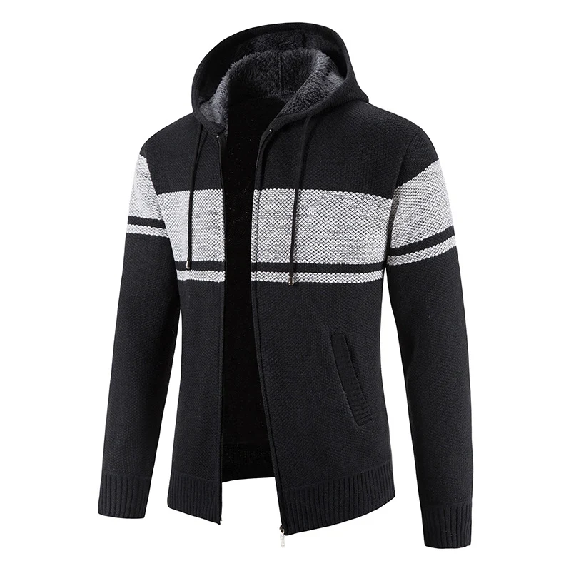 Herren Gestrickte Kapuzen‑Strickjacke mit Teddyfutter und durchgehendem Reißverschluss Nord Taschen