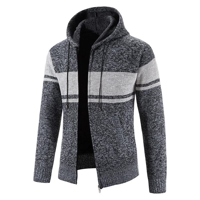 Herren Gestrickte Kapuzen‑Strickjacke mit Teddyfutter und durchgehendem Reißverschluss Nord Taschen
