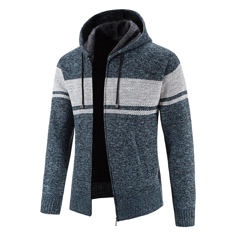 Herren Gestrickte Kapuzen‑Strickjacke mit Teddyfutter und durchgehendem Reißverschluss Nord Taschen