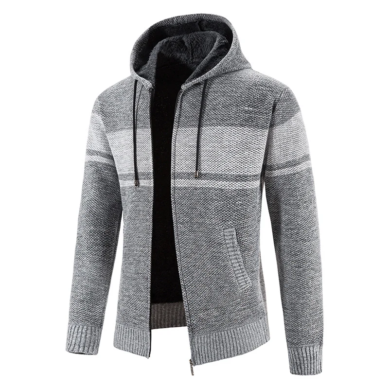 Herren Gestrickte Kapuzen‑Strickjacke mit Teddyfutter und durchgehendem Reißverschluss Nord Taschen